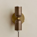 Up Down Plug-In Wall Sconce - Brass Canopy / Patina Brass Upper Shade