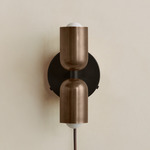 Up Down Plug-In Wall Sconce - Blackened Brass Canopy / Patina Brass Upper Shade