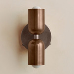 Up Down Wall Sconce - Pewter Canopy / Patina Brass Upper Shade