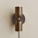 Up Down Plug-In Wall Sconce - Pewter Canopy / Patina Brass Upper Shade