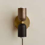 Up Down Plug-In Wall Sconce - Brass Canopy / Patina Brass Upper Shade