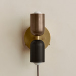 Up Down Plug-In Wall Sconce - Brass Canopy / Patina Brass Upper Shade