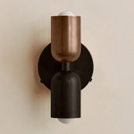 Up Down Wall Sconce - Blackened Brass Canopy / Patina Brass Upper Shade