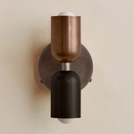 Up Down Wall Sconce - Pewter Canopy / Patina Brass Upper Shade