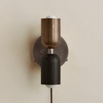 Up Down Plug-In Wall Sconce - Pewter Canopy / Patina Brass Upper Shade