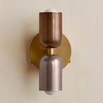 Up Down Wall Sconce - Brass Canopy / Patina Brass Upper Shade