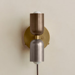 Up Down Plug-In Wall Sconce - Brass Canopy / Patina Brass Upper Shade