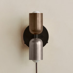 Up Down Plug-In Wall Sconce - Blackened Brass Canopy / Patina Brass Upper Shade