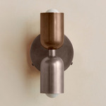 Up Down Wall Sconce - Pewter Canopy / Patina Brass Upper Shade