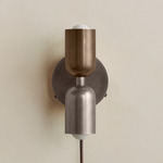 Up Down Plug-In Wall Sconce - Pewter Canopy / Patina Brass Upper Shade