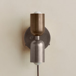 Up Down Plug-In Wall Sconce - Pewter Canopy / Patina Brass Upper Shade