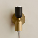 Up Down Plug-In Wall Sconce - Brass Canopy / Blackened Brass Upper Shade