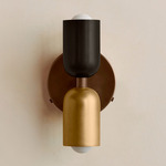 Up Down Wall Sconce - Patina Brass Canopy / Blackened Brass Upper Shade