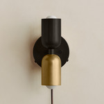 Up Down Plug-In Wall Sconce - Blackened Brass Canopy / Blackened Brass Upper Shade