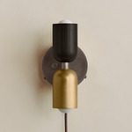 Up Down Plug-In Wall Sconce - Pewter Canopy / Blackened Brass Upper Shade