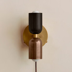 Up Down Plug-In Wall Sconce - Brass Canopy / Blackened Brass Upper Shade