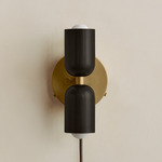 Up Down Plug-In Wall Sconce - Brass Canopy / Blackened Brass Upper Shade