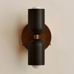 Up Down Wall Sconce - Patina Brass Canopy / Blackened Brass Upper Shade