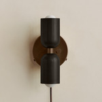 Up Down Plug-In Wall Sconce - Patina Brass Canopy / Blackened Brass Upper Shade