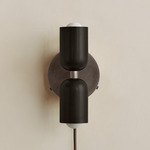 Up Down Plug-In Wall Sconce - Pewter Canopy / Blackened Brass Upper Shade