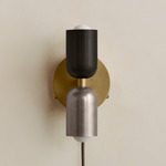 Up Down Plug-In Wall Sconce - Brass Canopy / Blackened Brass Upper Shade