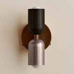 Up Down Wall Sconce - Patina Brass Canopy / Blackened Brass Upper Shade