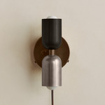 Up Down Plug-In Wall Sconce - Patina Brass Canopy / Blackened Brass Upper Shade