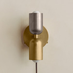 Up Down Plug-In Wall Sconce - Brass Canopy / Pewter Upper Shade