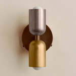 Up Down Wall Sconce - Patina Brass Canopy / Pewter Upper Shade