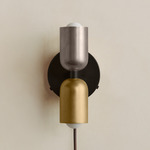 Up Down Plug-In Wall Sconce - Blackened Brass Canopy / Pewter Upper Shade