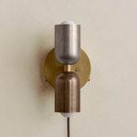 Up Down Plug-In Wall Sconce - Brass Canopy / Pewter Upper Shade