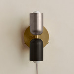 Up Down Plug-In Wall Sconce - Brass Canopy / Pewter Upper Shade