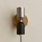 Up Down Plug-In Wall Sconce - Brass Canopy / Pewter Upper Shade
