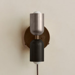 Up Down Plug-In Wall Sconce - Patina Brass Canopy / Pewter Upper Shade