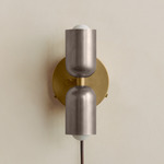 Up Down Plug-In Wall Sconce - Brass Canopy / Pewter Upper Shade