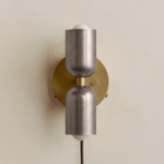 Up Down Plug-In Wall Sconce - Brass Canopy / Pewter Upper Shade