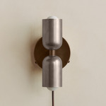 Up Down Plug-In Wall Sconce - Patina Brass Canopy / Pewter Upper Shade