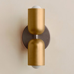 Up Down Slim Wall Sconce - Pewter Canopy / Brass Upper Shade