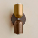 Up Down Slim Wall Sconce - Pewter Canopy / Brass Upper Shade