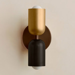 Up Down Slim Wall Sconce - Patina Brass Canopy / Brass Upper Shade
