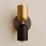 Up Down Slim Wall Sconce - Pewter Canopy / Brass Upper Shade