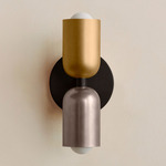 Up Down Slim Wall Sconce - Blackened Brass Canopy / Brass Upper Shade
