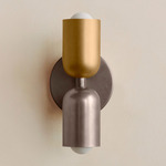 Up Down Slim Wall Sconce - Pewter Canopy / Brass Upper Shade