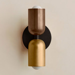 Up Down Slim Wall Sconce - Blackened Brass Canopy / Patina Brass Upper Shade