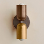 Up Down Slim Wall Sconce - Pewter Canopy / Patina Brass Upper Shade
