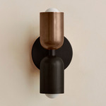 Up Down Slim Wall Sconce - Blackened Brass Canopy / Patina Brass Upper Shade