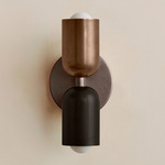 Up Down Slim Wall Sconce - Pewter Canopy / Patina Brass Upper Shade