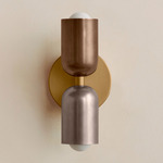Up Down Slim Wall Sconce - Brass Canopy / Patina Brass Upper Shade