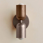Up Down Slim Wall Sconce - Pewter Canopy / Patina Brass Upper Shade