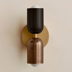 Up Down Slim Wall Sconce - Brass Canopy / Blackened Brass Upper Shade